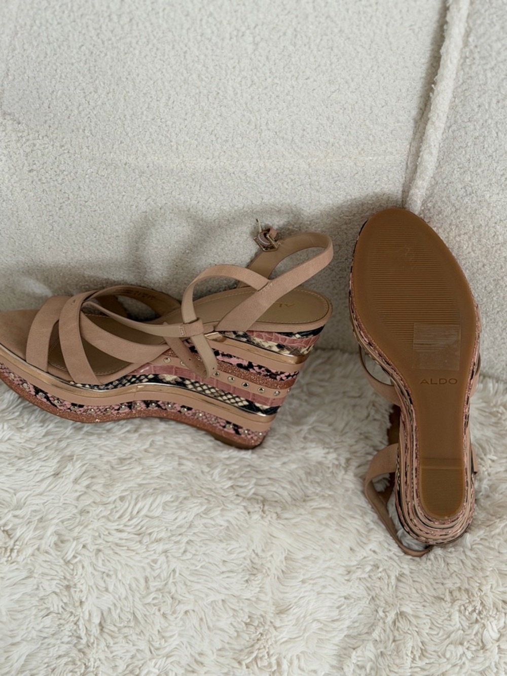 ALDO Beige and Brown Platform Wedge Sandals - Picture 5 of 5